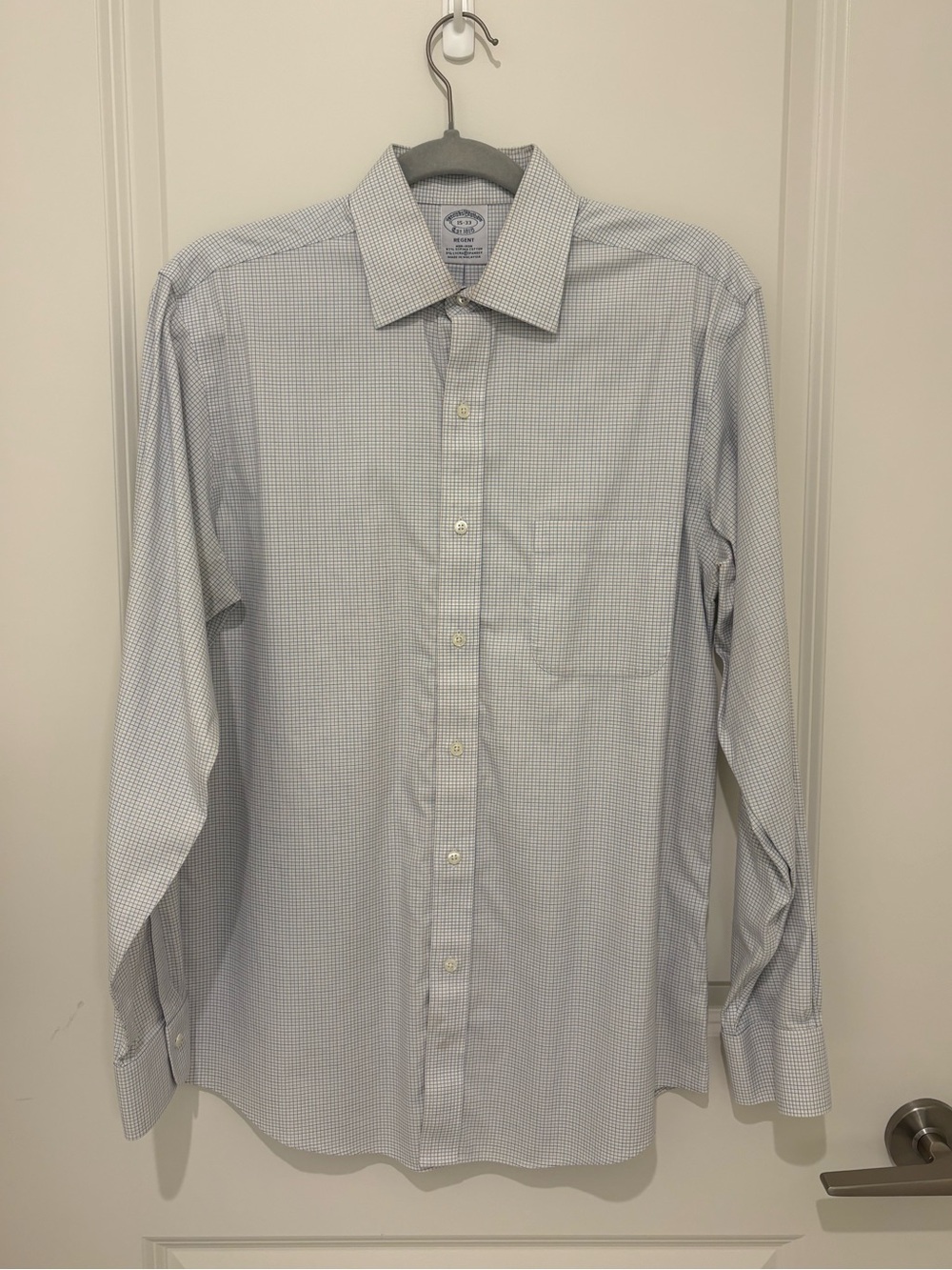 Brooks Brothers Regent Fit Blue Micro-Check Long Sleeve Dress Shirt (M)